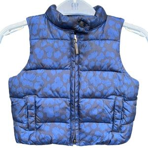 Baby Gap Girls Down Puffer Vest Toddler Size 12-18mon. Black Blue Cheetah Print